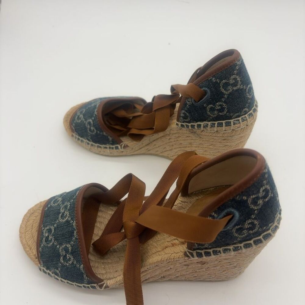 Gucci Denim Blue and Tan Espadrille Sandals - Picture 3 of 5